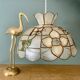 Vintage mother-of-pearl and brass lampshade pendant with flower and butterfly decorations