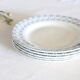 Set of 5 Digoin flat plates, blue geometric patterns, vintage French, rustic, campag