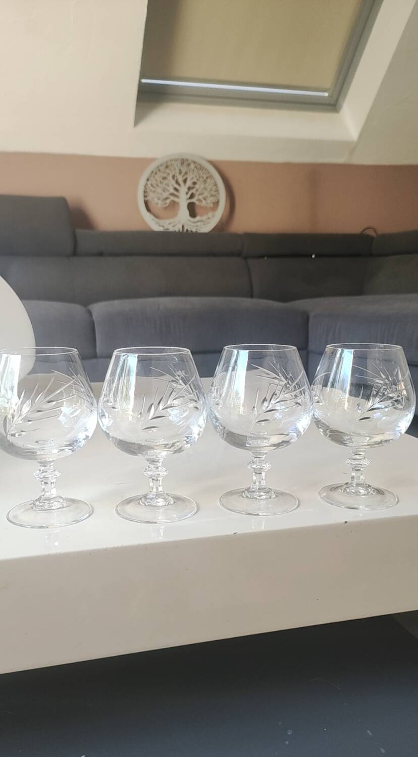 Lot 6 Verres Cognac/Cristal Arques. Model Fleury engraved with Wheat Ears.