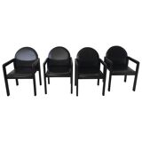 Six fauteuils en cuir noir et bois Bulo