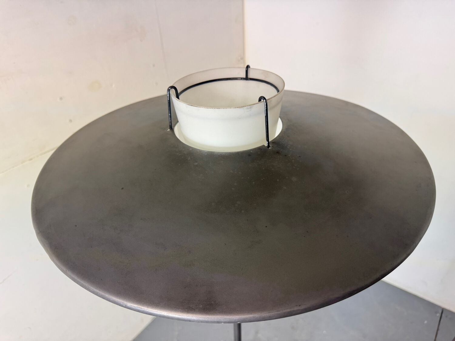 Mid Century France Modernist steel, brass and glass floor lamp, 1950s