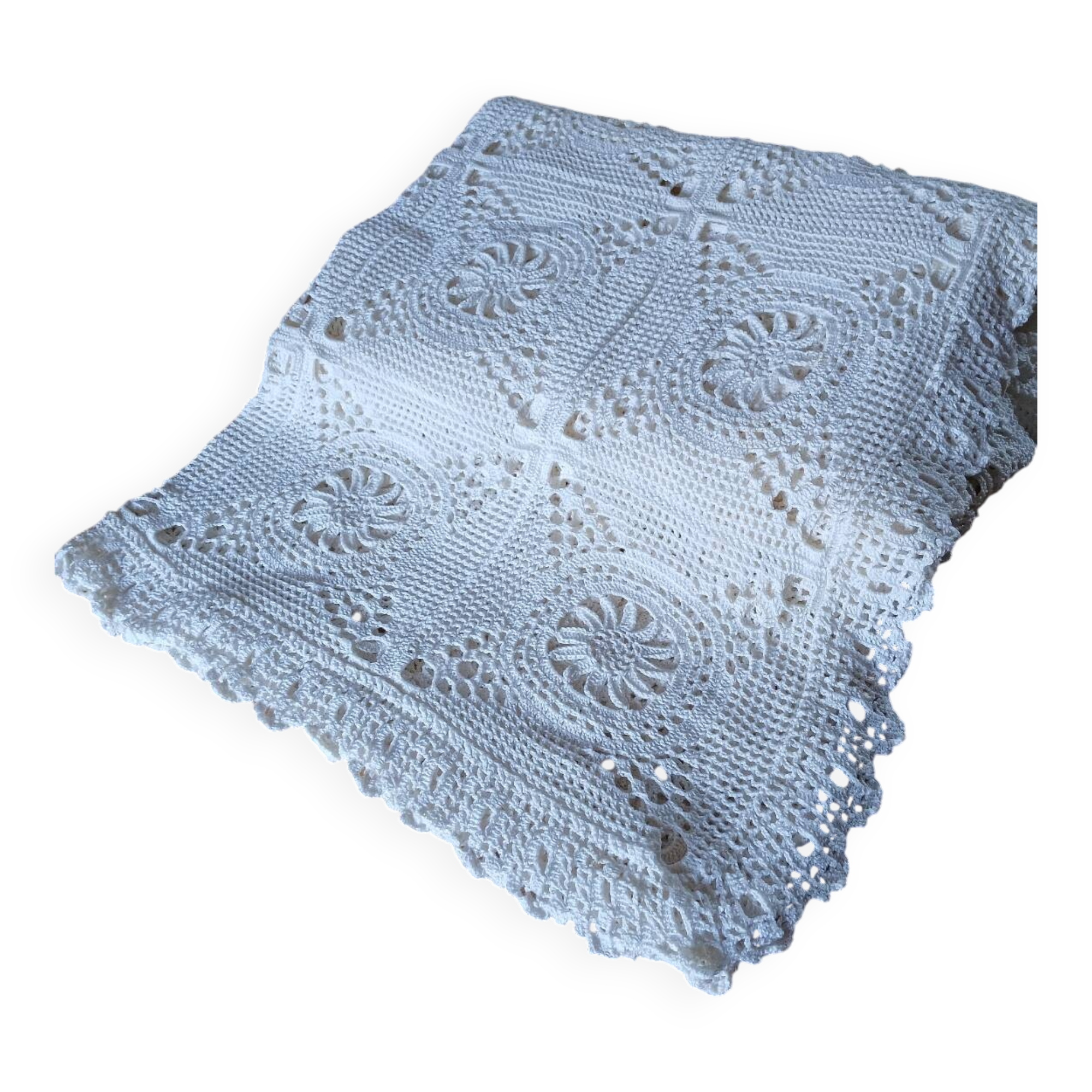 Dessus de lit ancien en crochet fait main