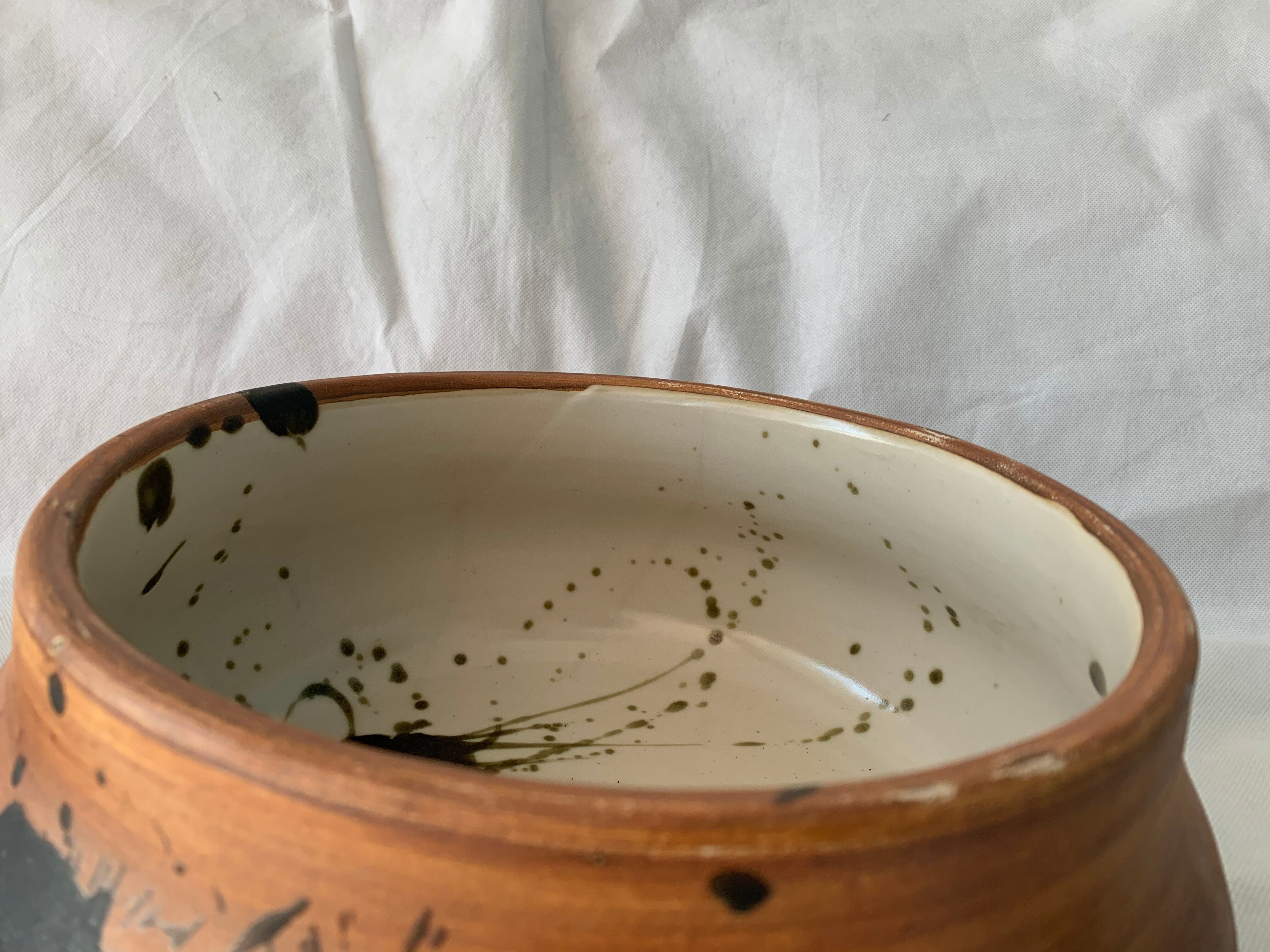 Service dish enamelled sandstone Pottery of the Vallauris Dove