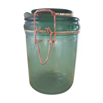 Solidex green glass jar
