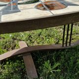 Oval coffee table ceramic wrought iron vintage