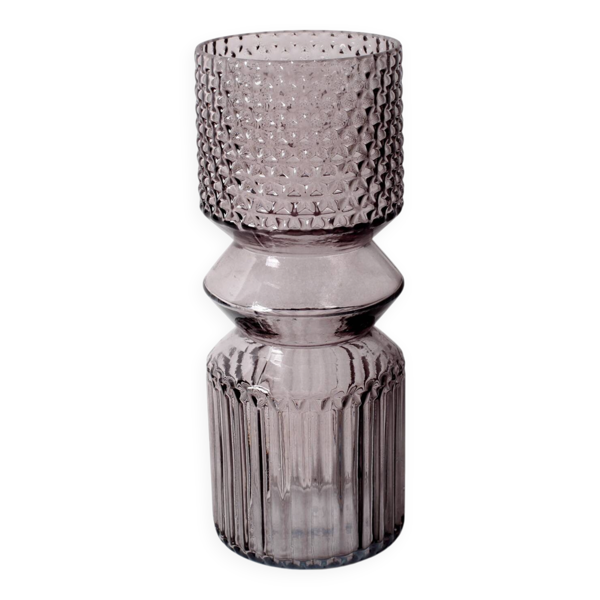 Vase en verre violet élégant / Vase en verre pressé du milieu du siècle / Italie / Années 1990