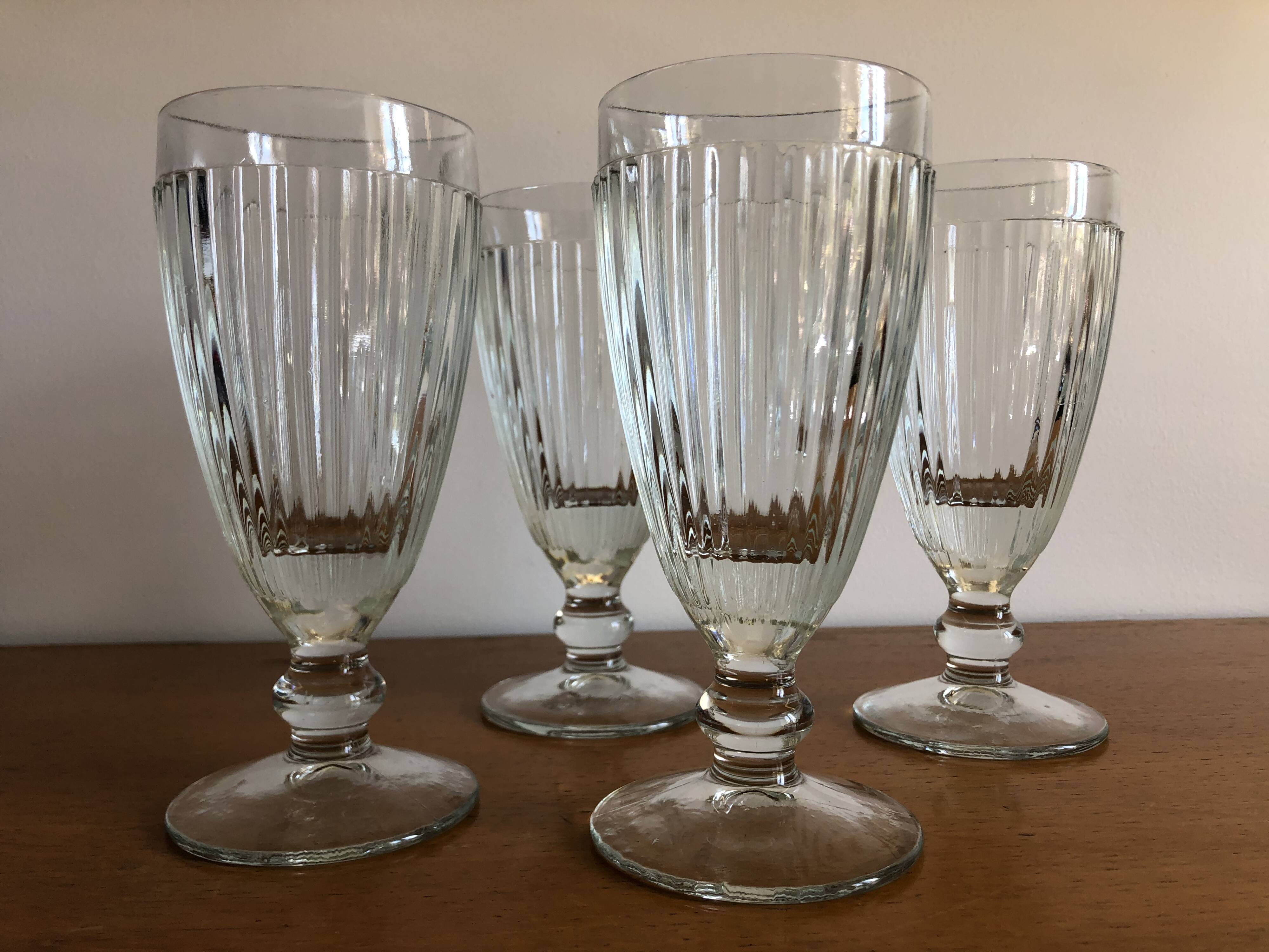 4 bistrot ice cream cups thick glass vintage