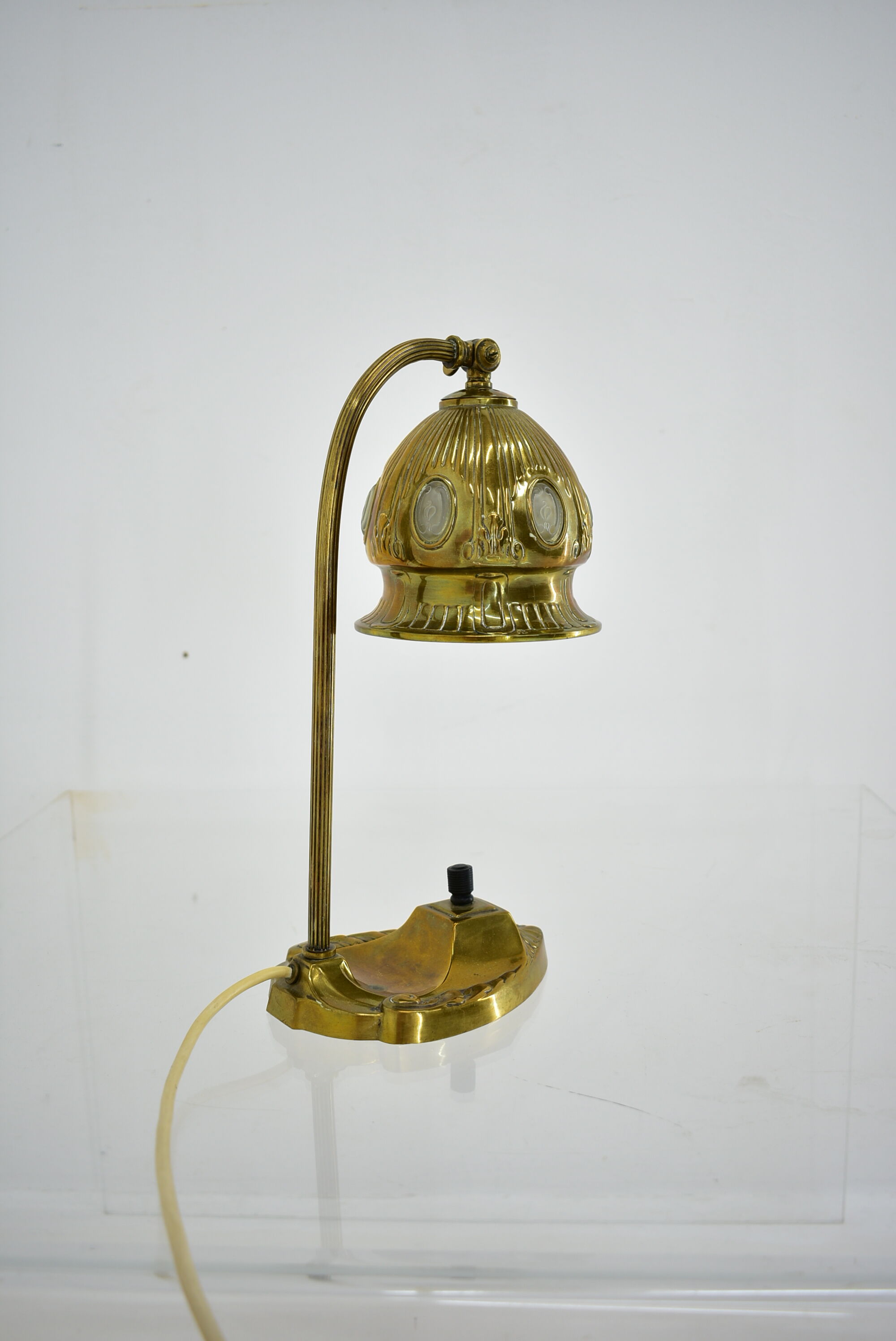 Brass Glass Vintage Table Lamp Style Vienna Secession, 1930s, Austria