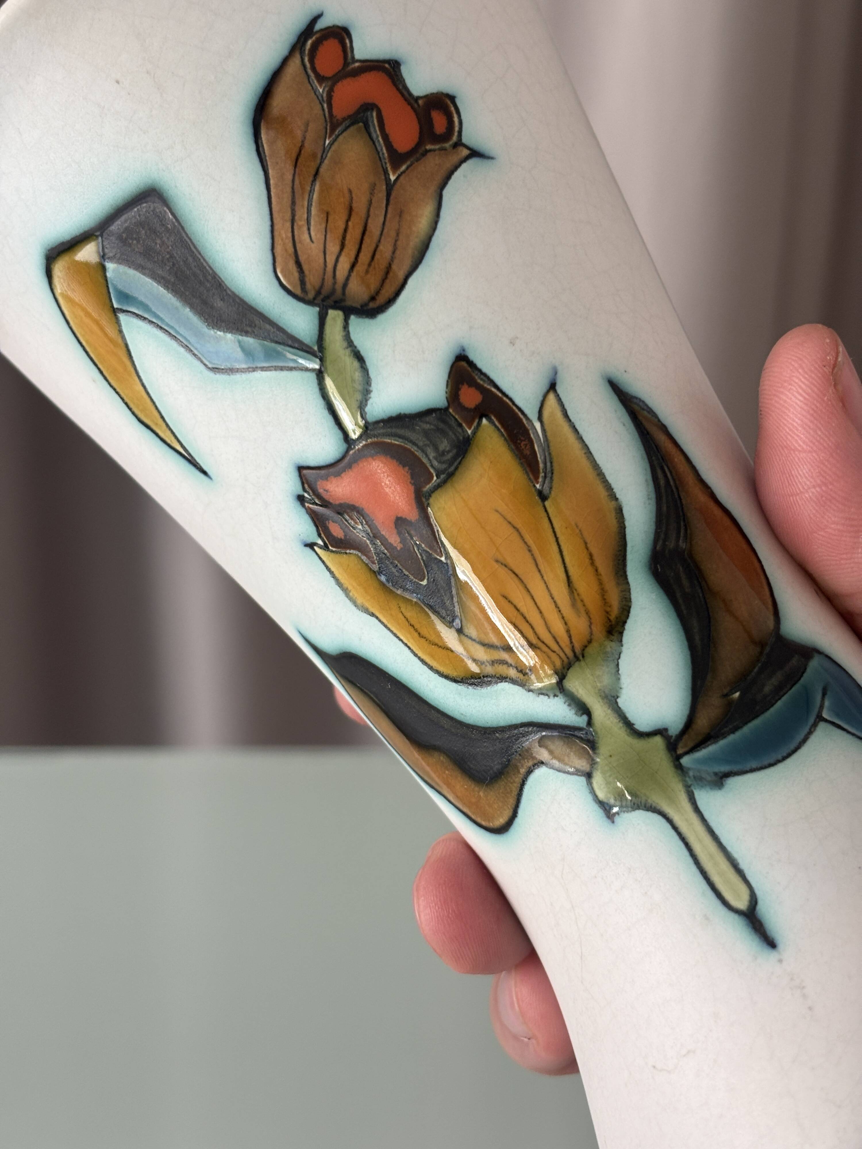 Vintage West Germany Hand-Painted Ceramic Vase | Handarbeit | 22 cm