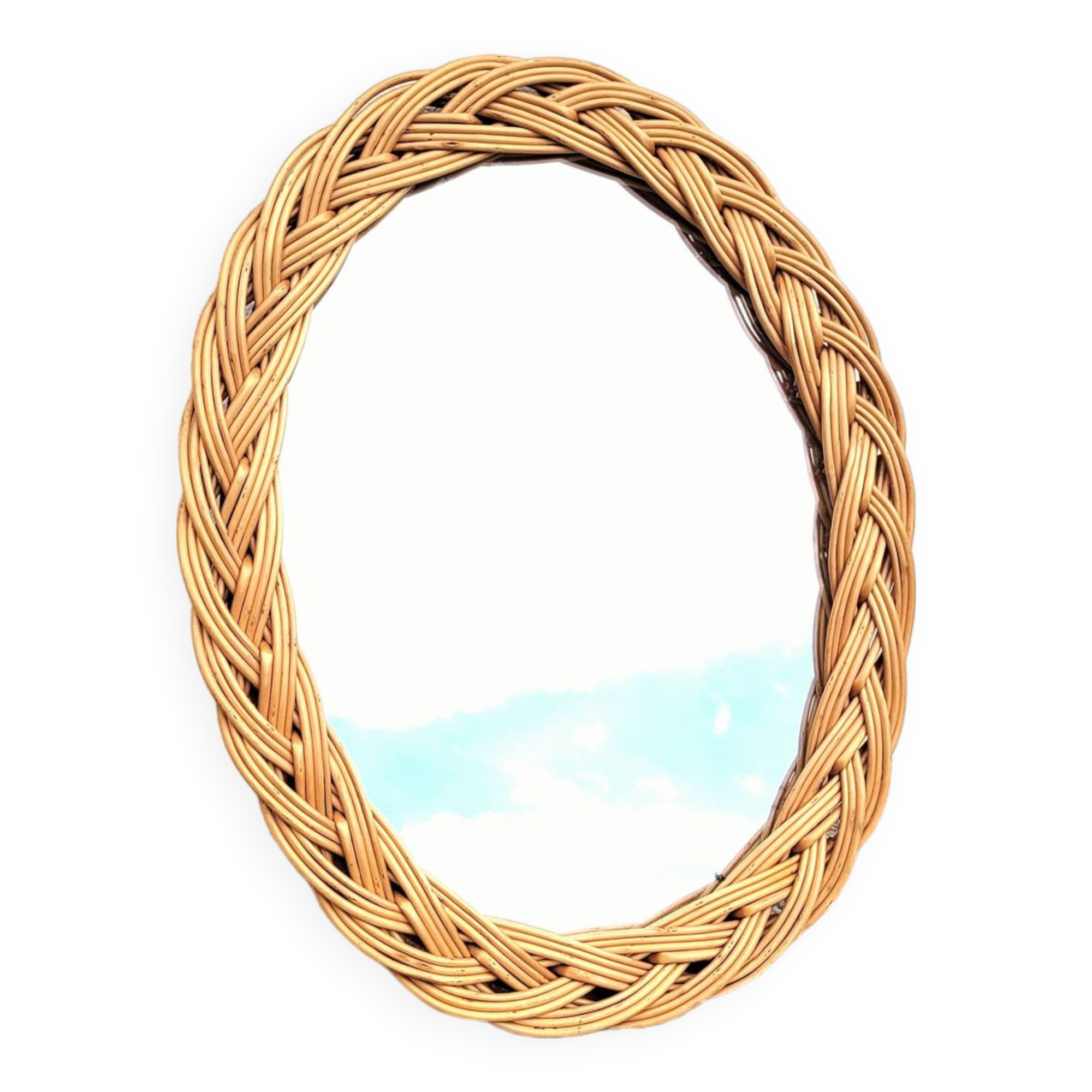 Small oval woven wicker mirror 23x30cm
