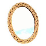 Small oval woven wicker mirror 23x30cm