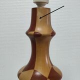 Turned wooden lamp and vintage wood inlay