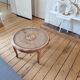 Vintage coffee table from the 60s – Rattan top with a sunburst pattern