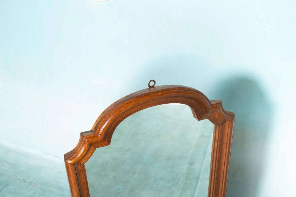 Vintage wooden mirror from the 1960s, art deco style 60s mirror.