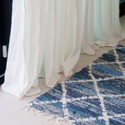 Tapis artisanal en coton recyclé - Réversible - Bleu et ecru