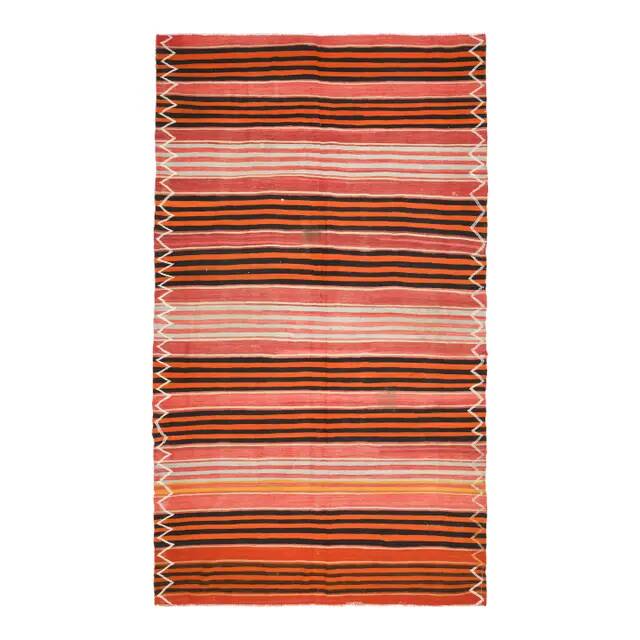 1970s vintage Turkish Oushak handmade wool cotton orange area rug 188x326