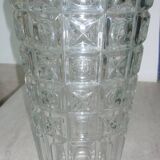 Transparent glass vase with art deco geometric patterns