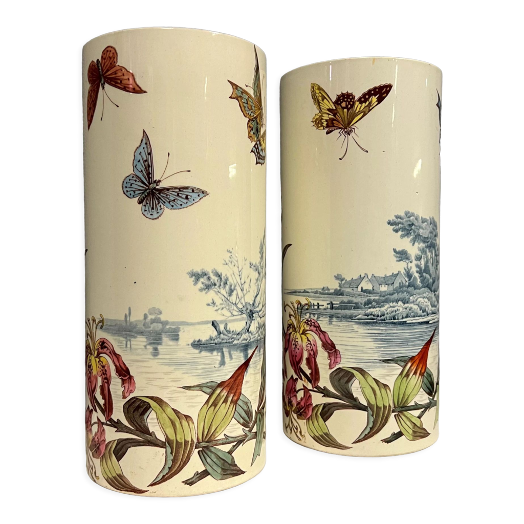 Paire de vases rouleaux en porcelaine époque art nouveau Selency