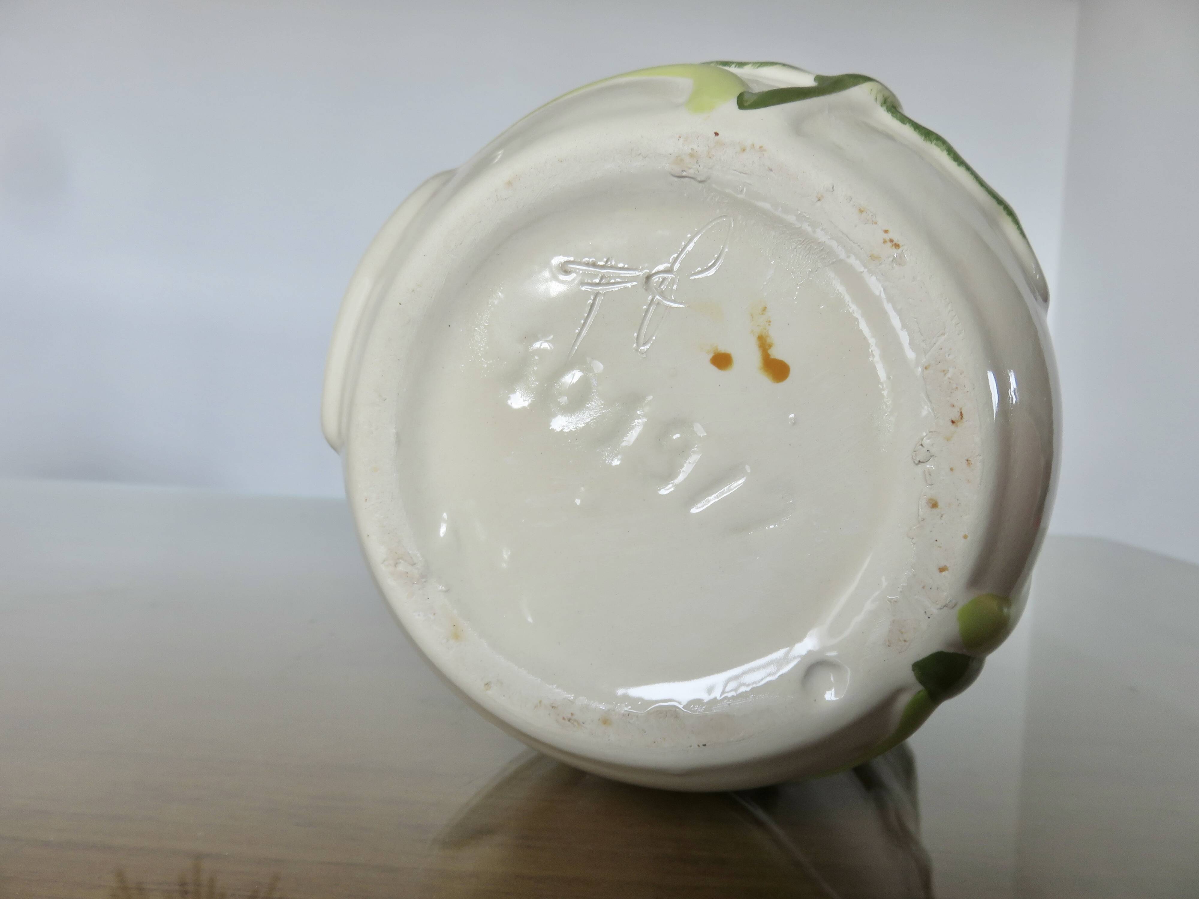 Ceramic vase, floral pattern, numbered and signed 70s 80s