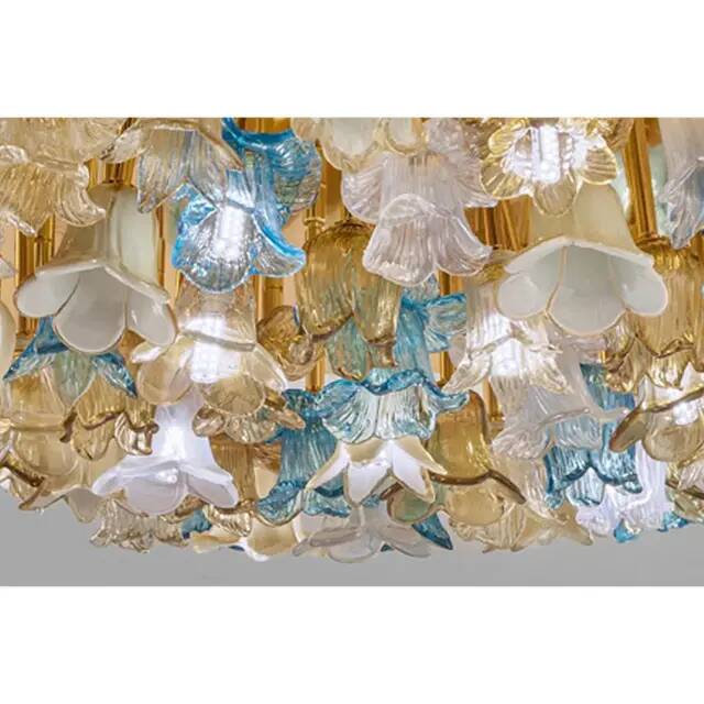 Decorative Gold Murano Glass Flush Mount with Floral Motif by Simoeng