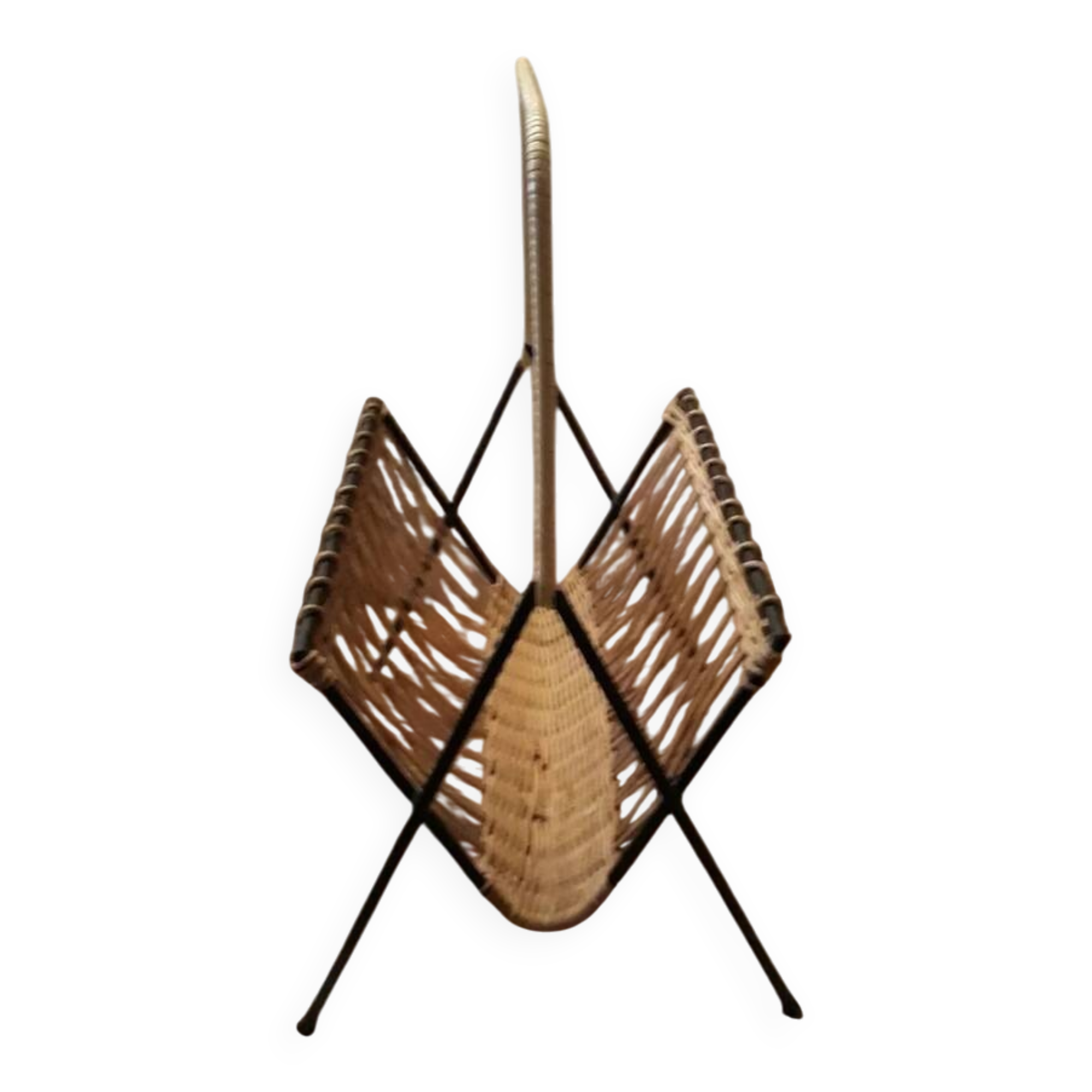 1970s rattan magazine rack