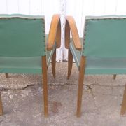 Paire de fauteuils bridge en skaï vert 1960