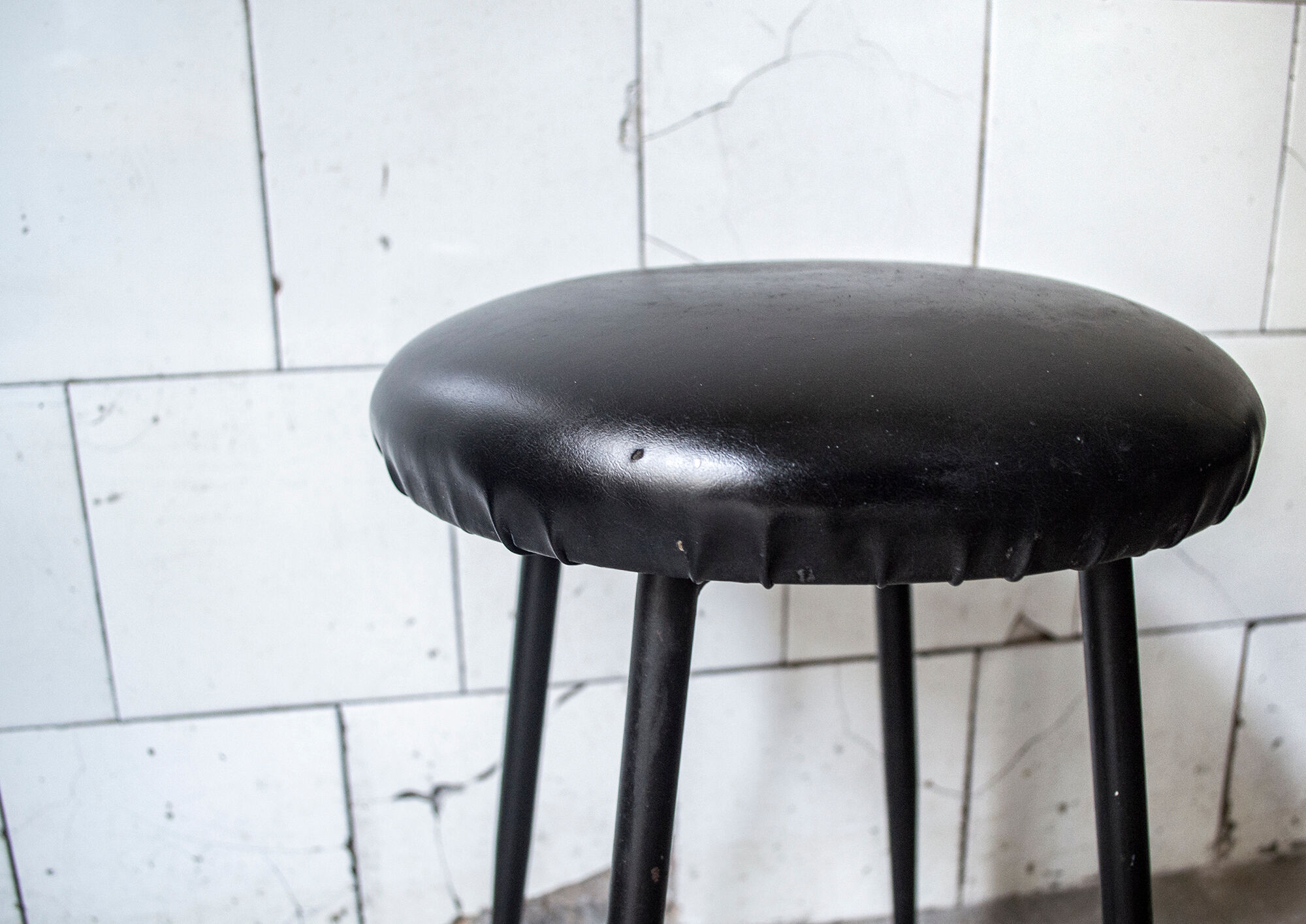 Pair of upholstered vinyl stools Italy 50s