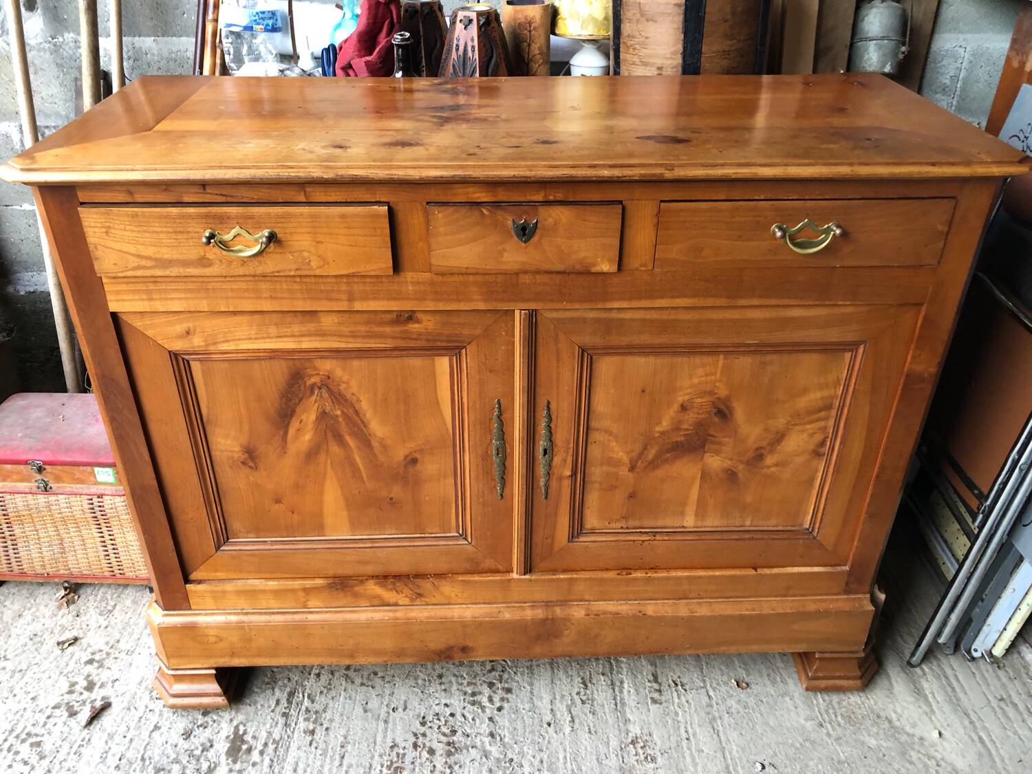 Antique low sideboard in solid cherry wood