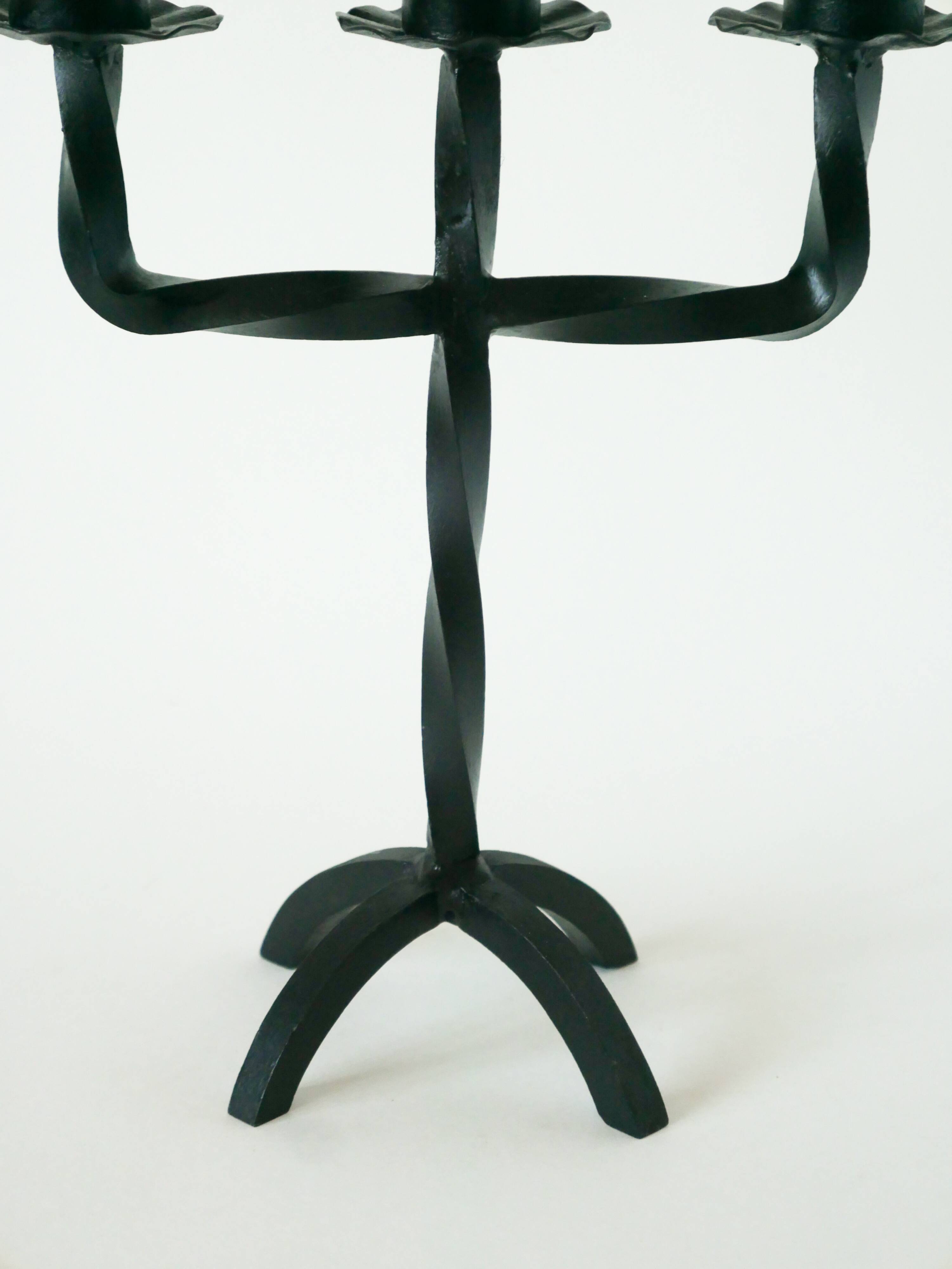 three-light wrought iron candlestick, Brutalist, 1970