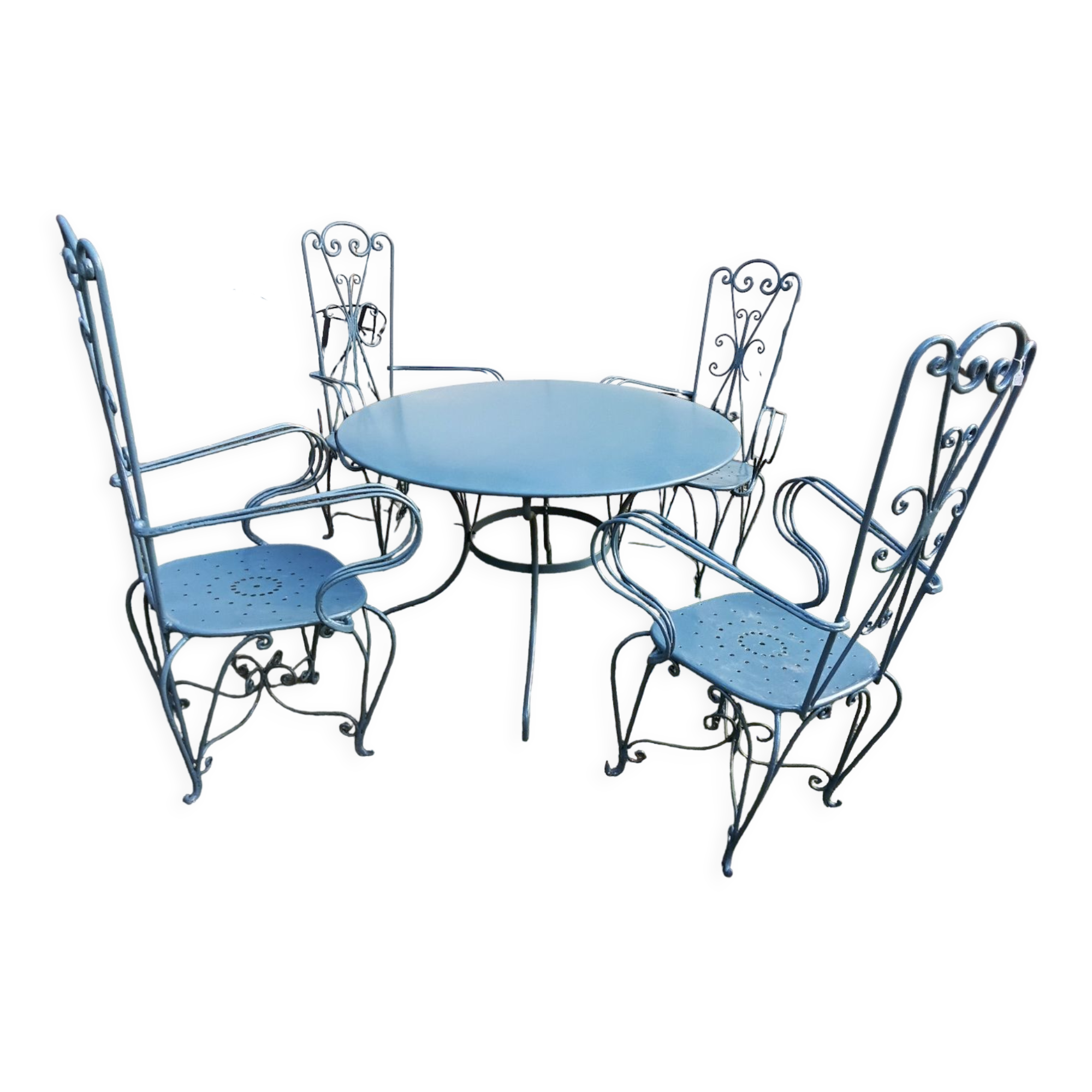 Large blue wrought iron garden furniture