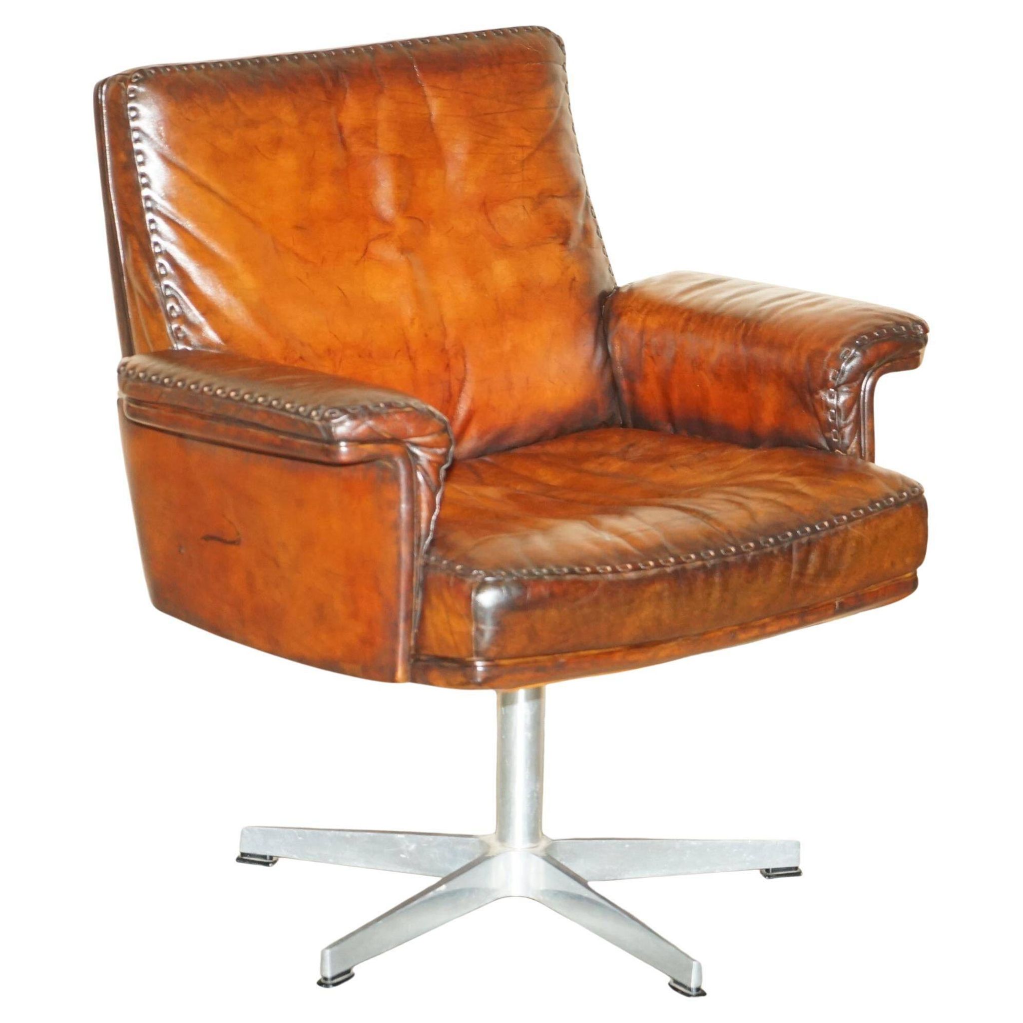 Chaise de bureau pivotante Mid Century Modern De Sede DS35 cuir