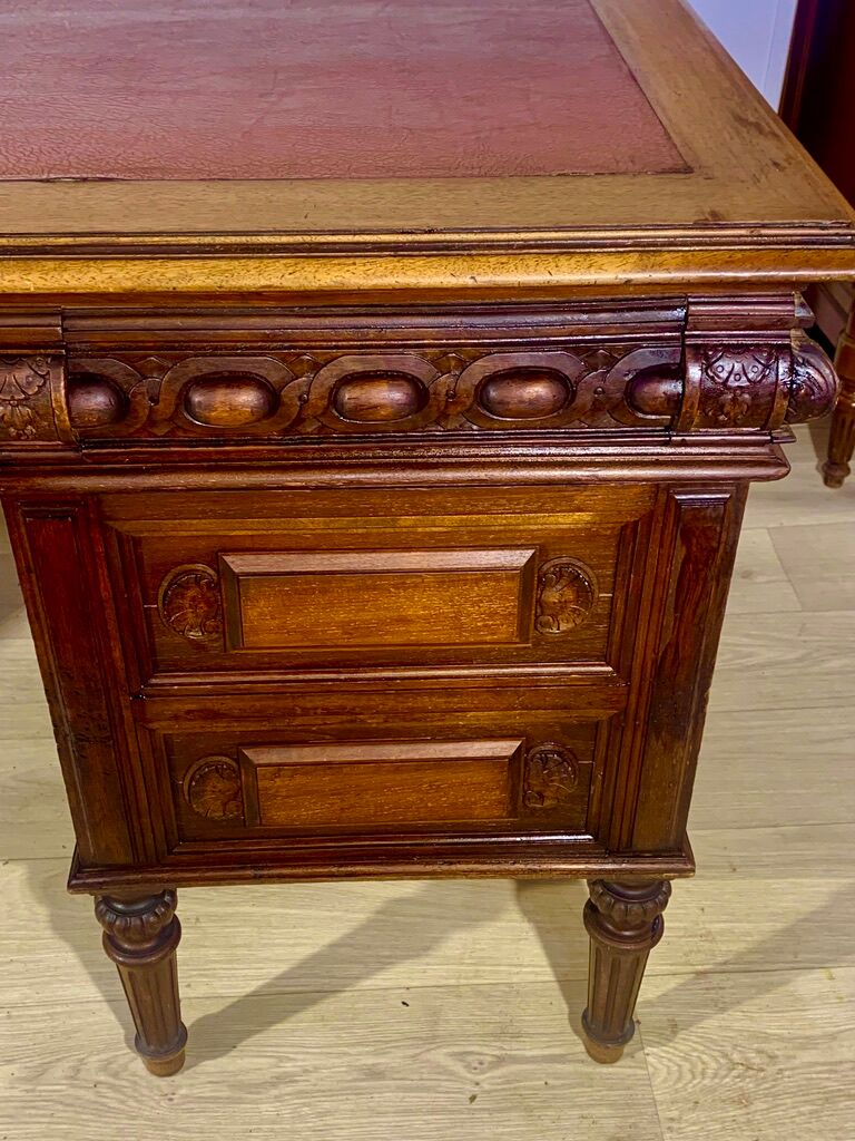 Renaissance style desk in solid oak, richly carved