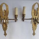 Pair of wall sconces candle holders in Empire style in bronze
