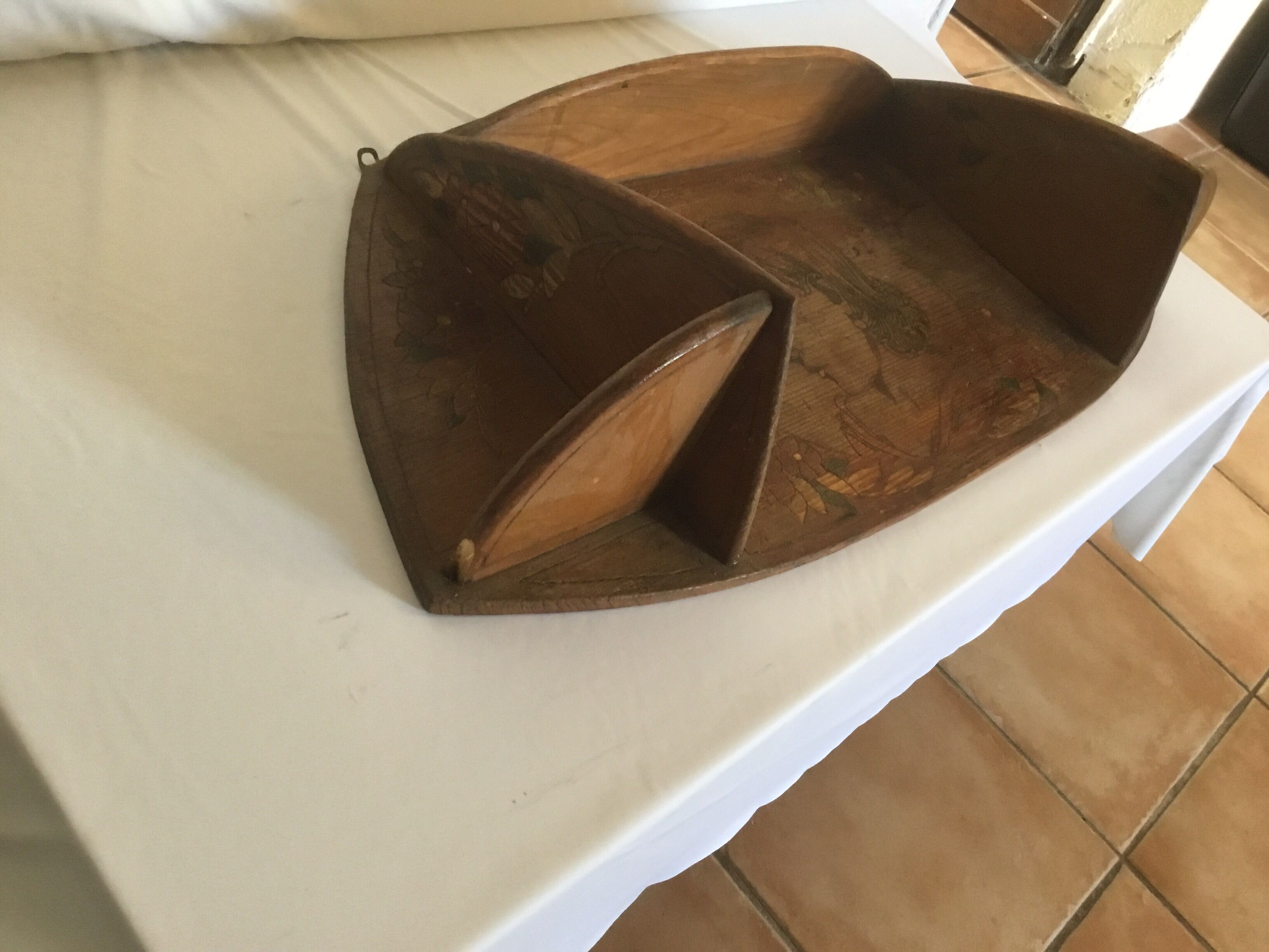 Shelf wood decoration 1900 pyrograved art nouveau art deco signed gallé era, majorelle