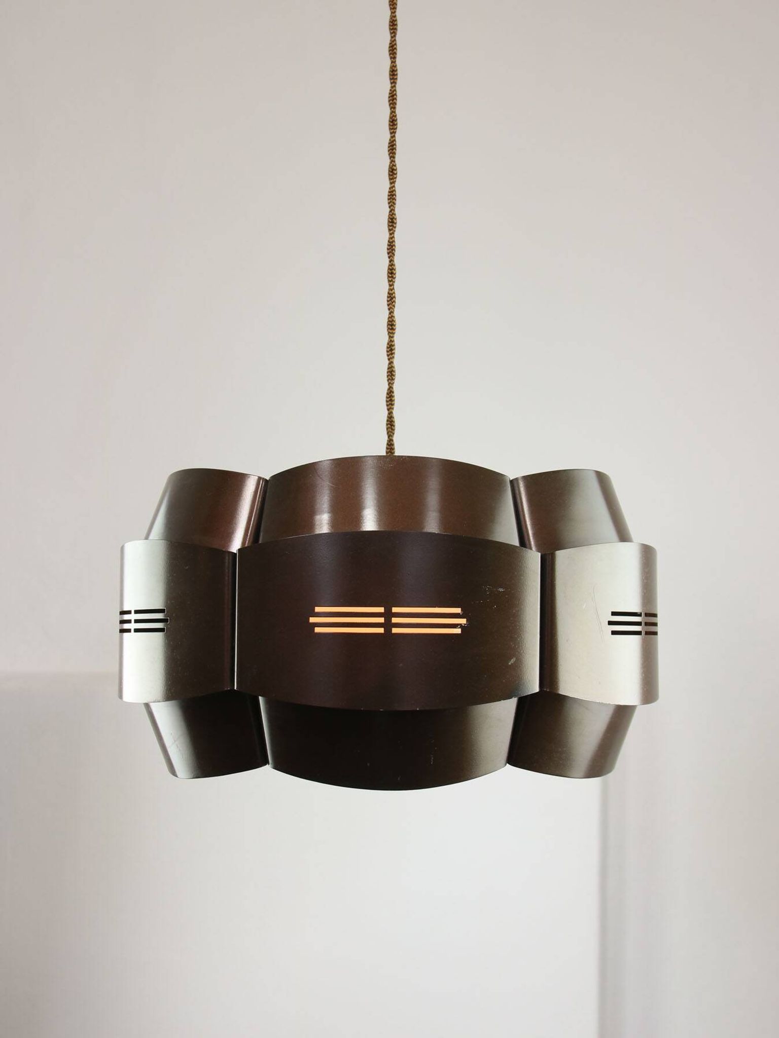 Vintage Italian Metal and Opaline Glass Pendant Lamp, 70s