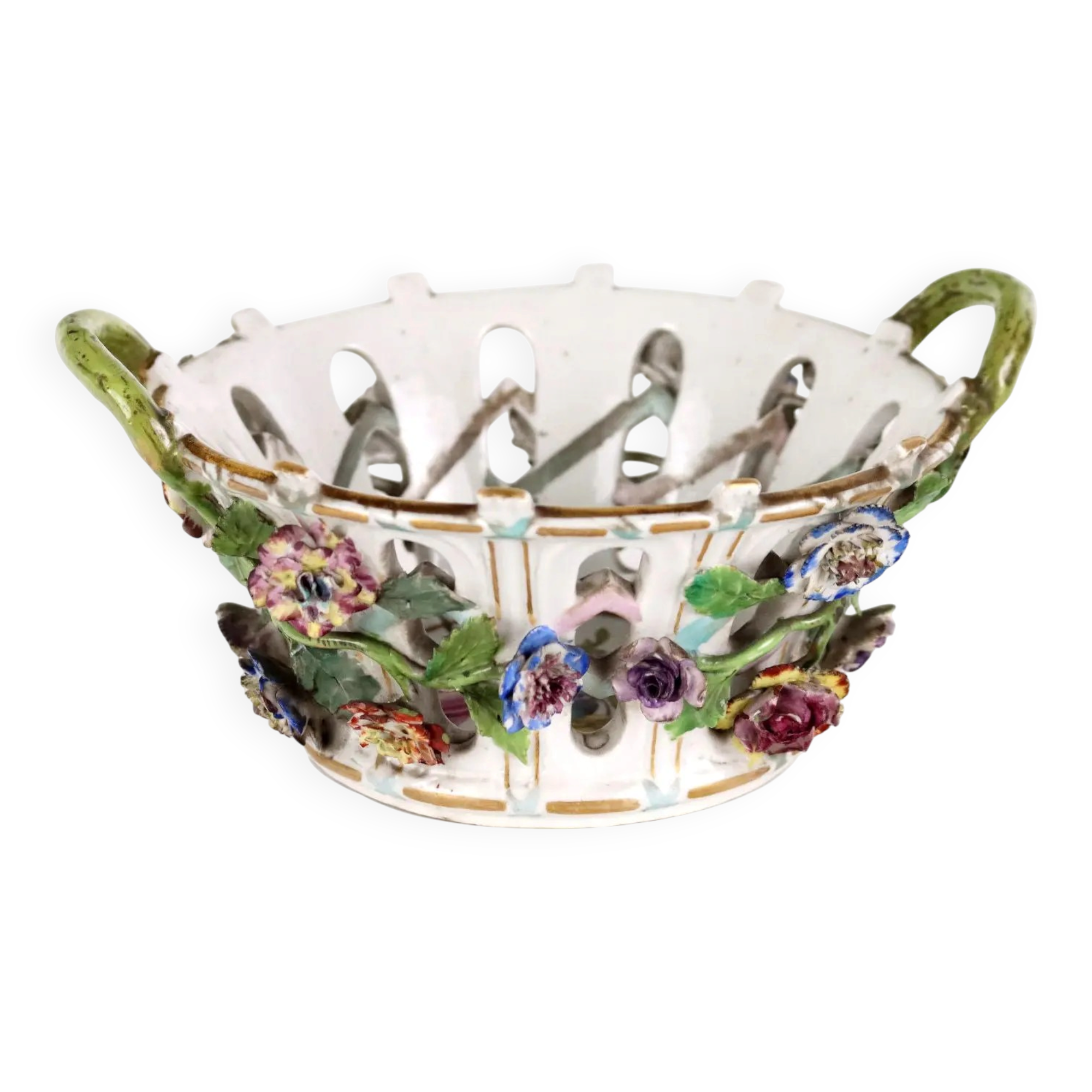 Antique porcelain box Europe 1800s with gold flower decoration