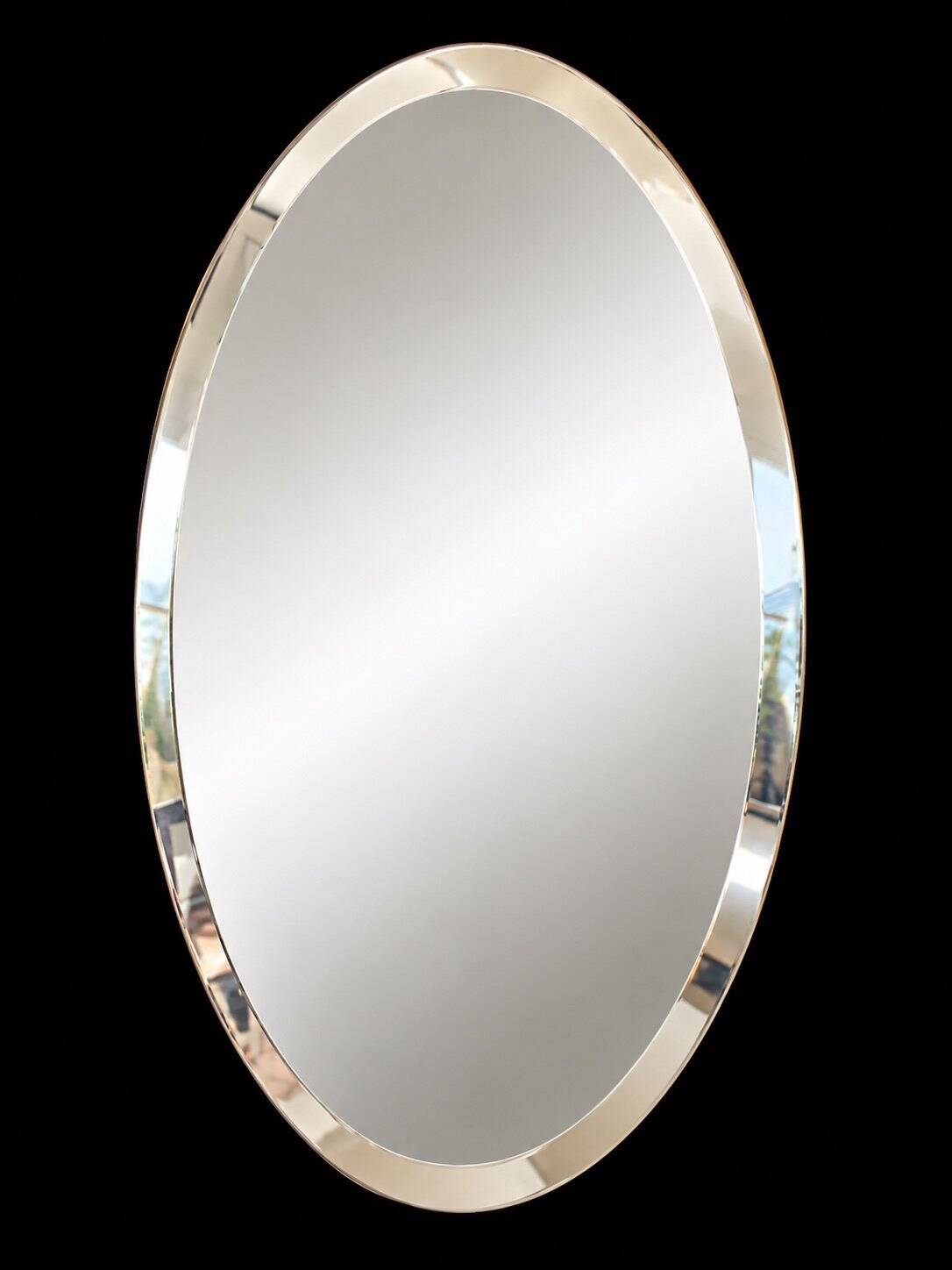 Vintage Oval Mirror Bevelled Glass Frameless – 1950s