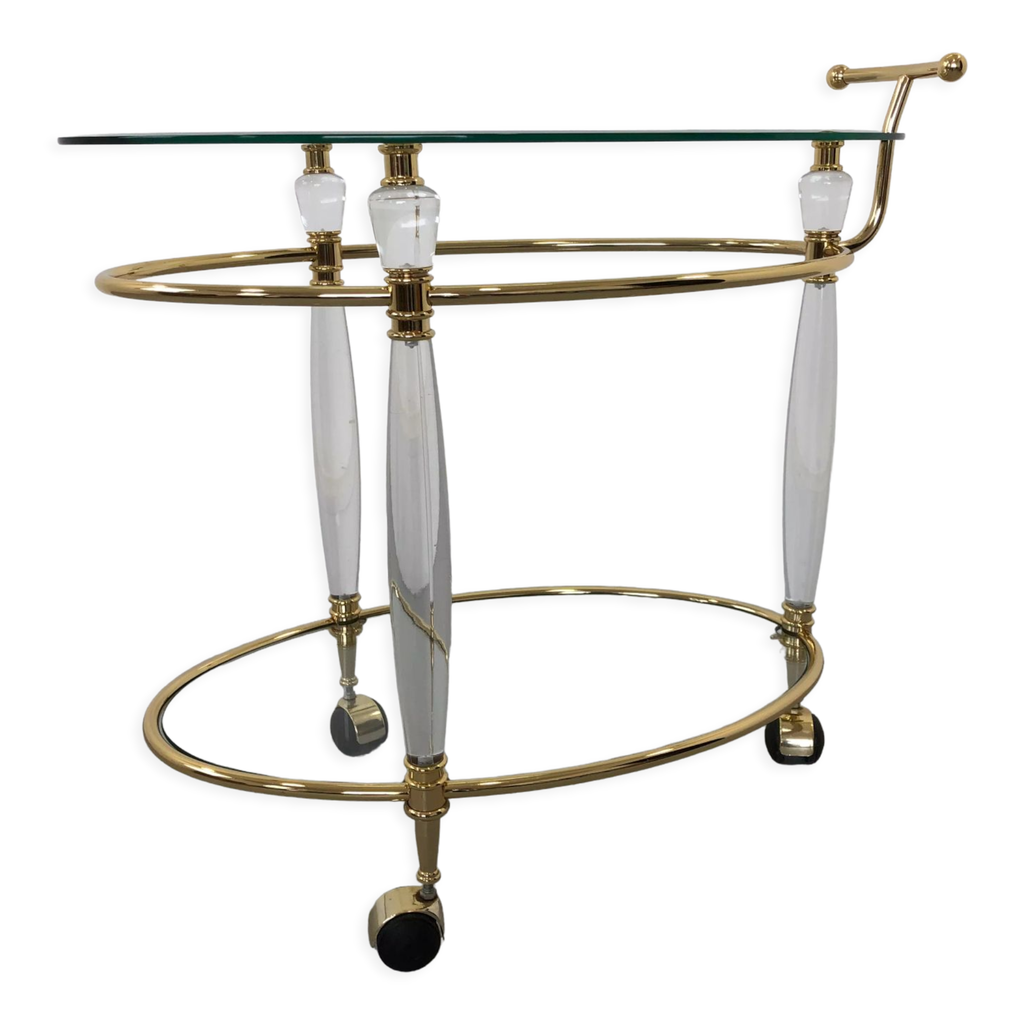 Chariot de chariot de chariot italien en laiton et en verre, années 1970
