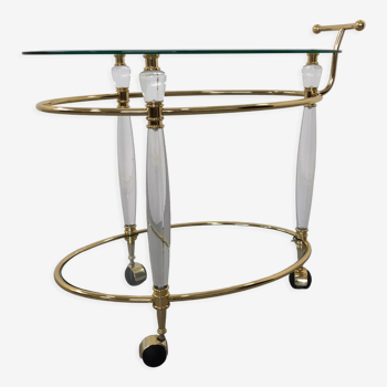 Italian Brass & Glass Bar Serving Cart Trolley, 1970s