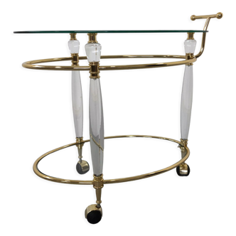 Italian Brass & Glass Bar Serving Cart Trolley, 1970s