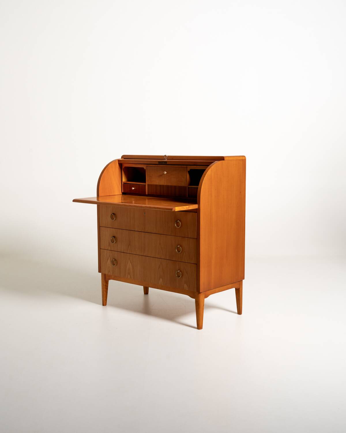 Scandinavian elm and burl wood secretary, 1950s/1960s