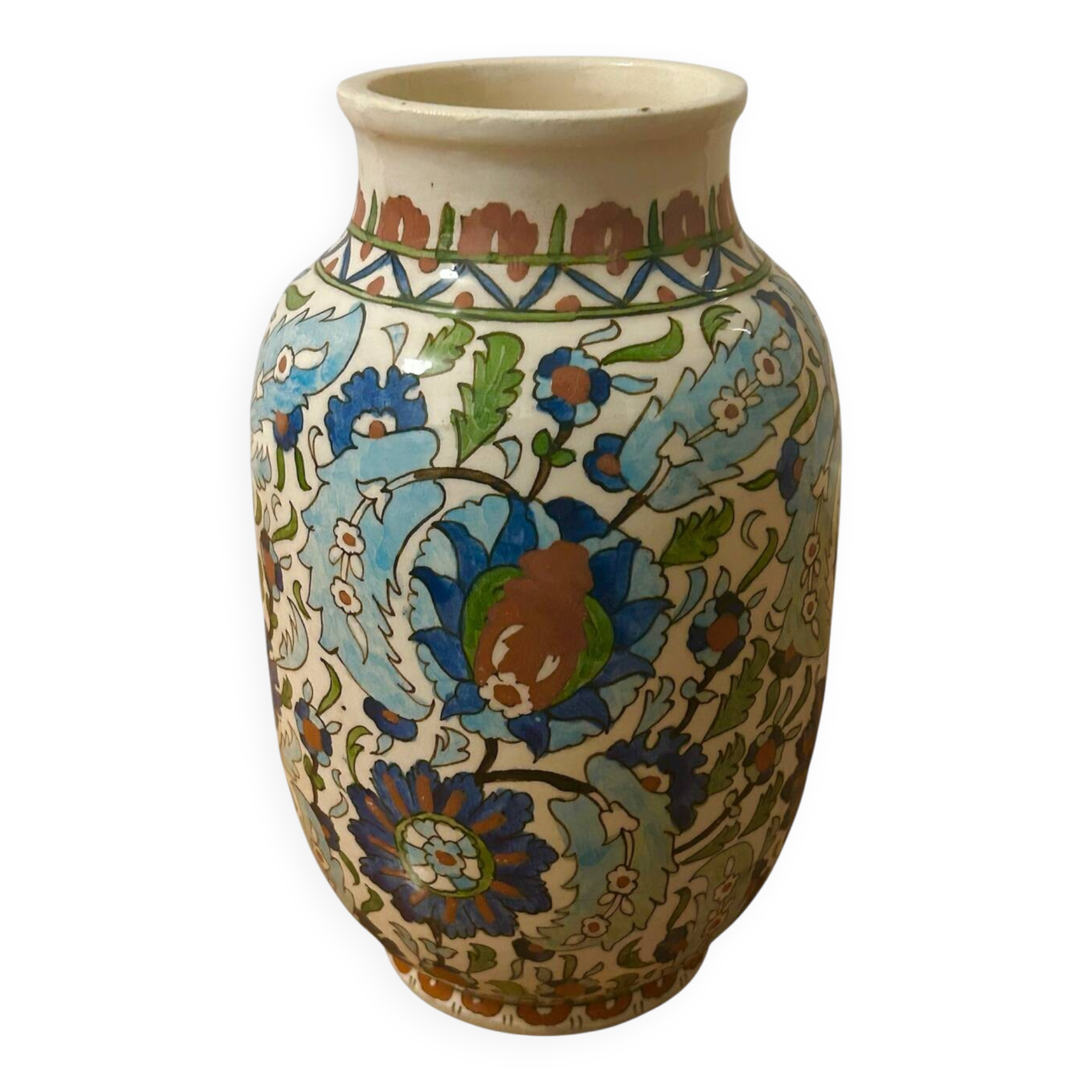 Mid-Century Iznik revival hand painted ceramic vase