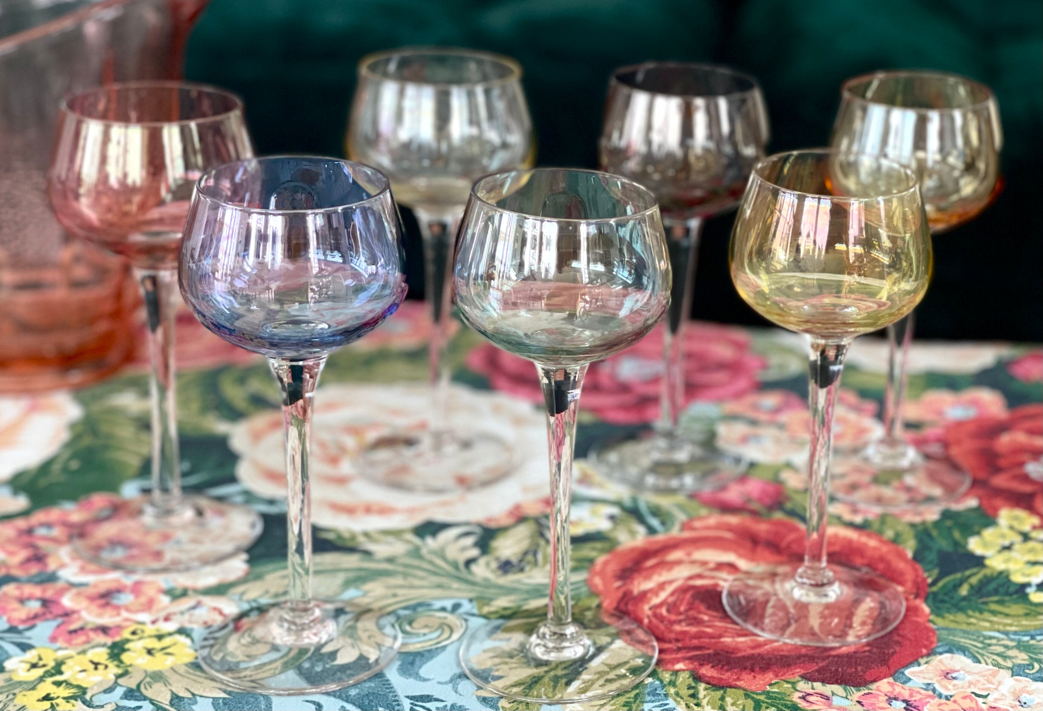 7 vintage iridescent foot glasses