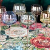 7 vintage iridescent foot glasses