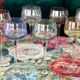 7 vintage iridescent foot glasses