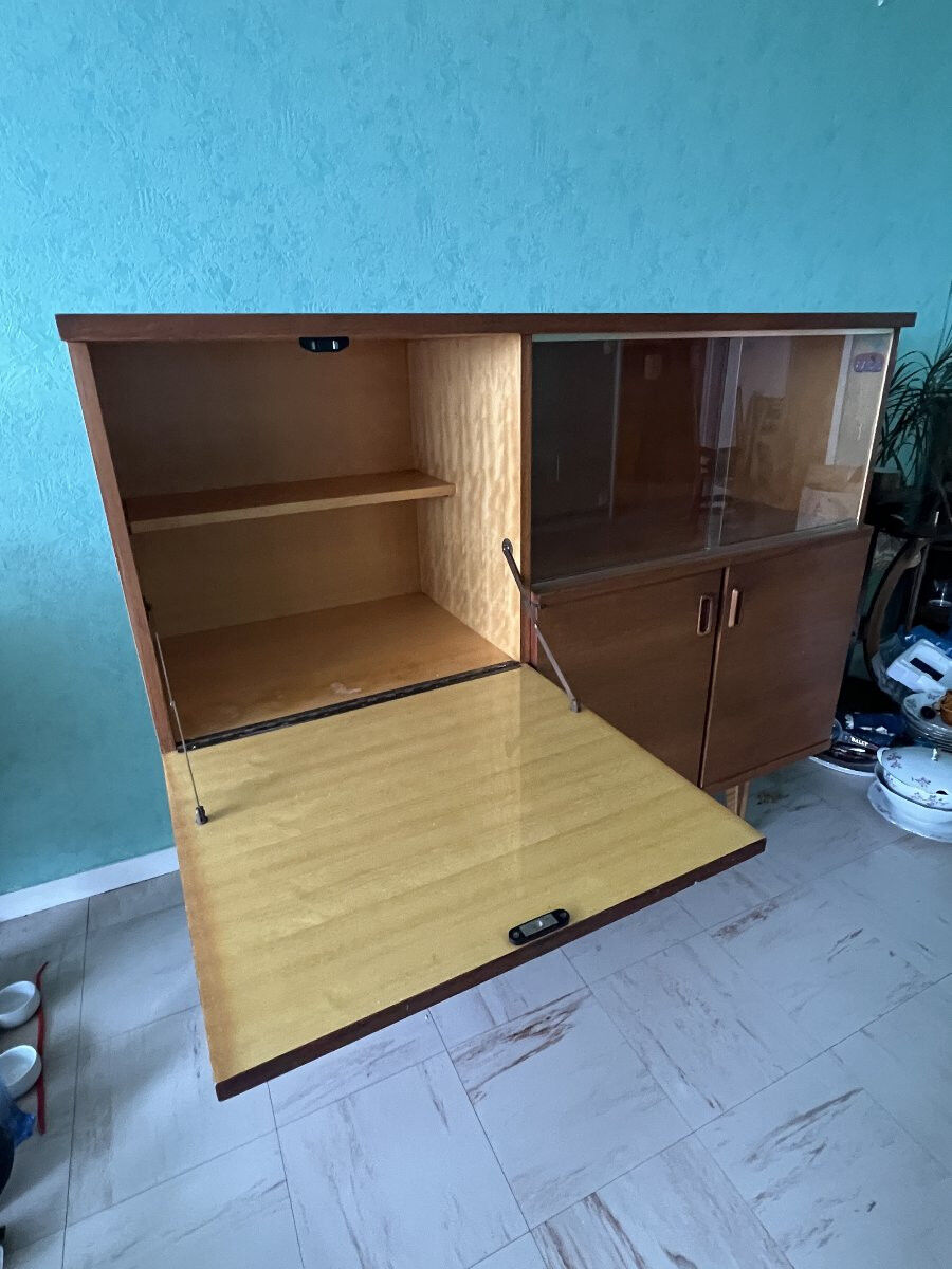 Scandinavian style furniture, brand "eros" in blonde teak, around 1960.