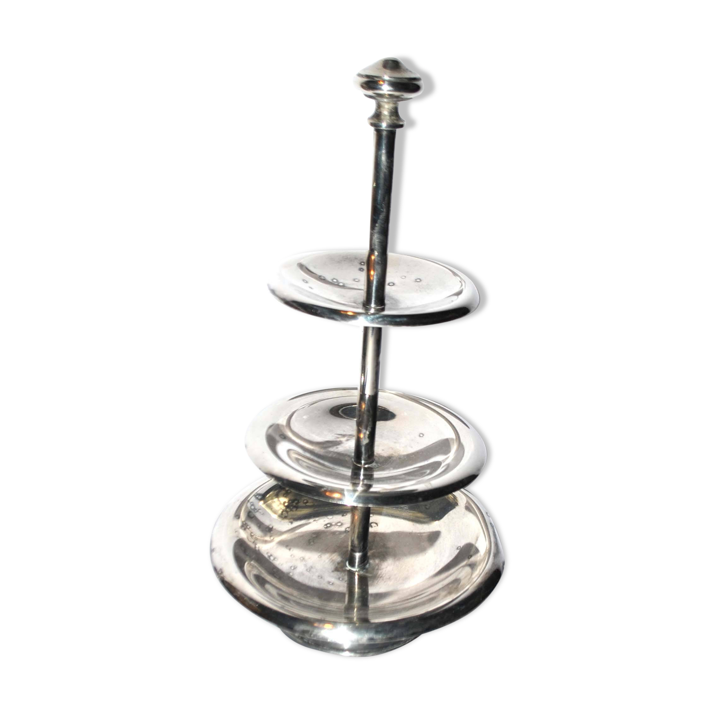 Vintage silver metal tray - pedestal table display for sweet cakes Hotel Buffet H29cm