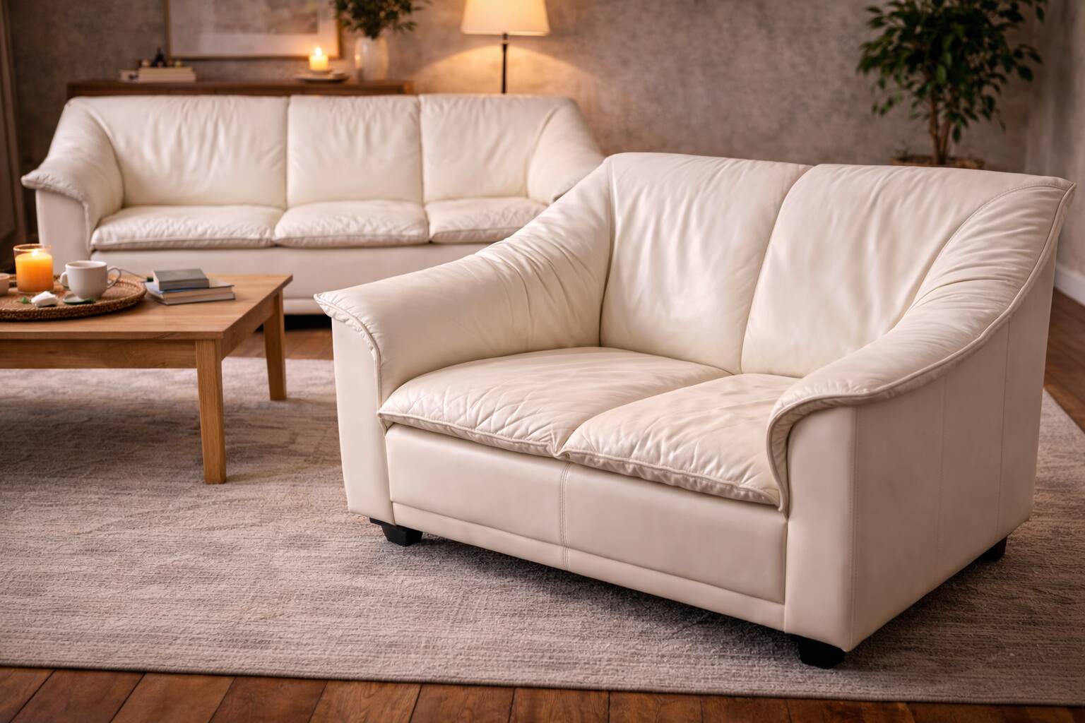 Vintage 2-Piece Leather Sofa Set — 2-Seater + 3-Seater — Second Half of the