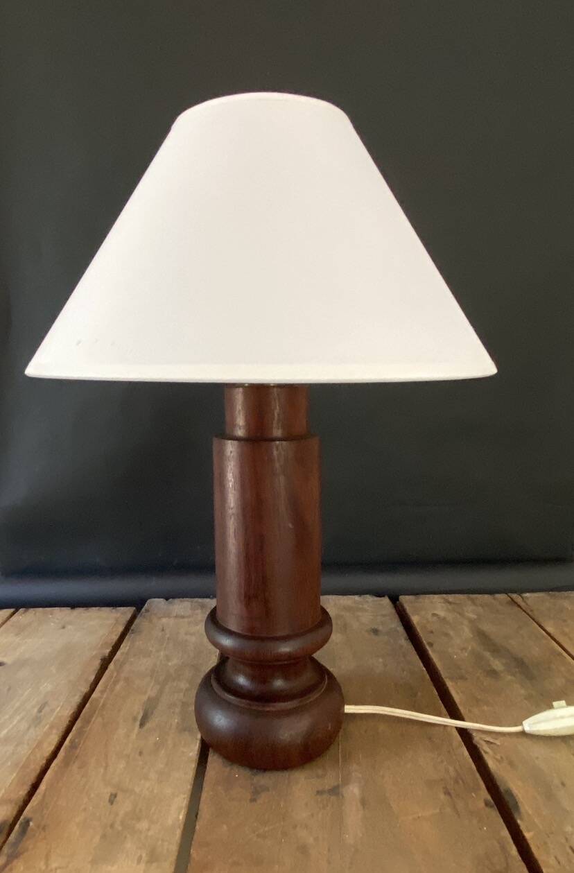 Wooden lamp, fabric cable 2M, cotton shade