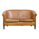 Vintage Sheepskin Leather 2-Seater Sofa in English Style
